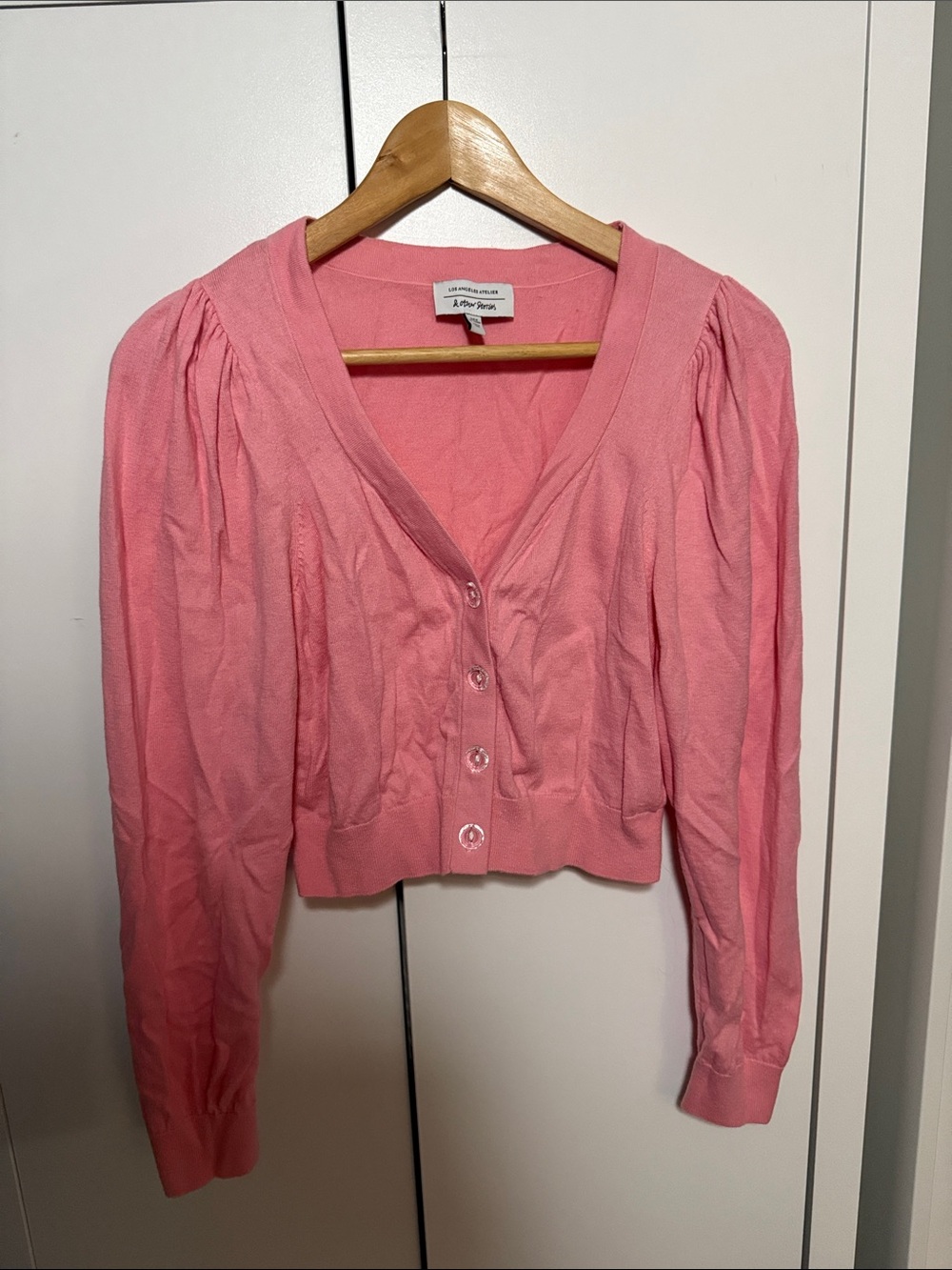 & Other Stories Pink Puff-Sleeve Cropped Cardigan